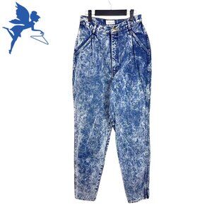VINTAGE 1980's BONJOUR Pleated Hi Rise Tapered Leg Acid Wash Jeans